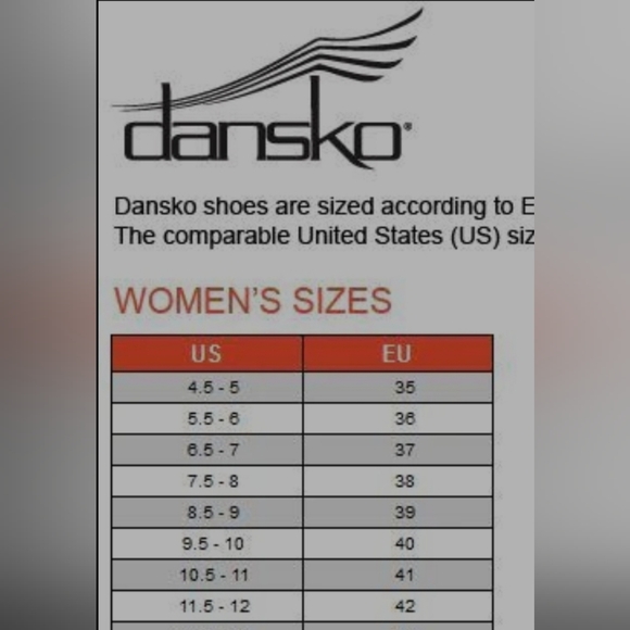 Shoe Size Guide Dansko Size Conversion Dansko Katy Women's Size US
